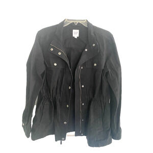 Gap Cotton Utility jacket zipper closure mid length black color size Large